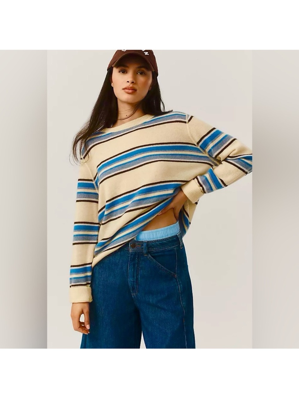 REFORMATION NWT Cashmere Boyfriend Sweater Yellow Blue Striped Size M